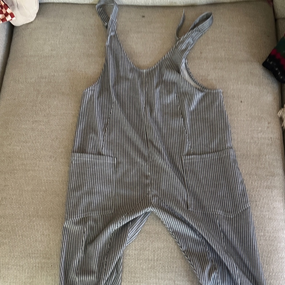 Striped Overalls - Navy and White-LG